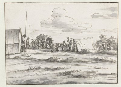 Vy över ett läger för armén av Willem III nära Leuven av Josua de Grave