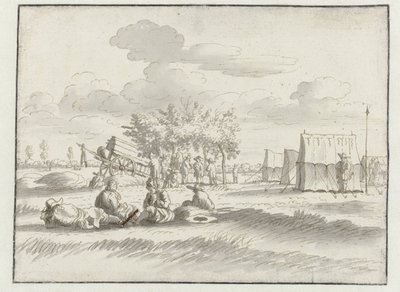 Vy över ett läger för armén av Willem III nära Leuven av Josua de Grave