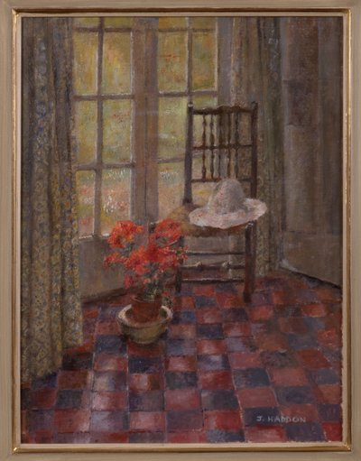 Stol och blommor (målning) av Joyce Haddon