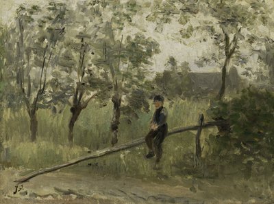 Lantpojke på en stolpbarriär av Jozef (1824-1911) Israels