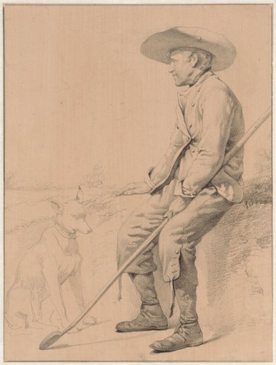 Sittande herde med hund av Jozef Hoevenaar