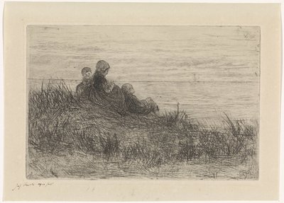 Dynlandskap med mor och barn av Jozef Israëls (signed by artist)