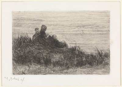 Dynlandskap med mor och barn av Jozef Israëls (signed by artist)