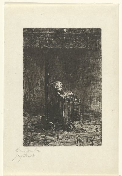 Barn i barnstolen av Jozef Israëls (signed by artist)
