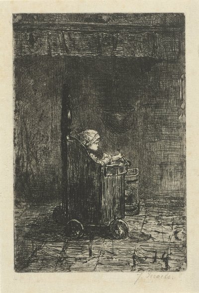 Barn i barnstolen av Jozef Israëls (signed by artist)