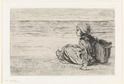 Flicka vid havet av Jozef Israëls (signed by artist)