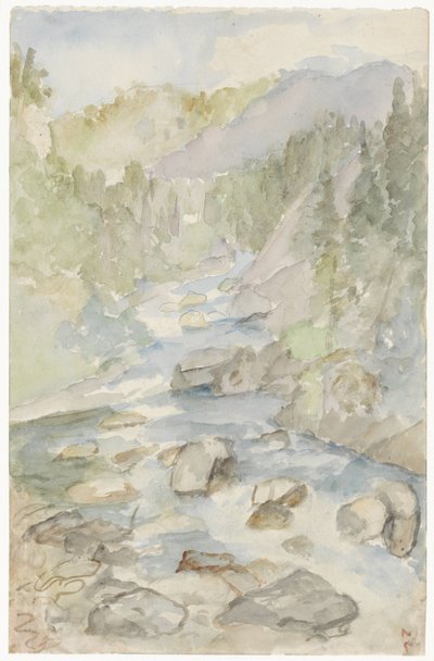 Berglandskap med bäck av Jozef Israëls
