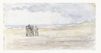 Man med häst och vagn på stranden av Jozef Israëls