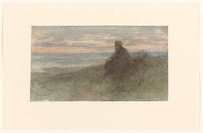Kvinna som sitter på en dyn vid havet av Jozef Israëls