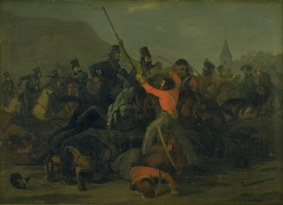 Överste Boncke Bönnichsens fall den 6 december 1813 under en duell mellan jyska drakar och kosacker av Jørgen V. Sonne