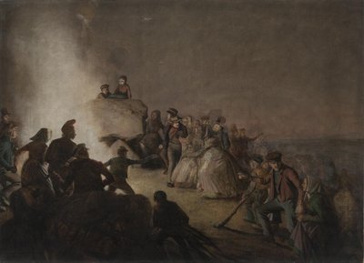 St. Hansakvällen. Bönder, som har tänt brasor på en jättehög, dansar runt elden av Jørgen V. Sonne