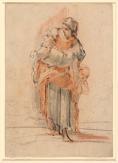 Teckning, Kvinna med två barn, ca 1750 av Jérôme François Chantereau