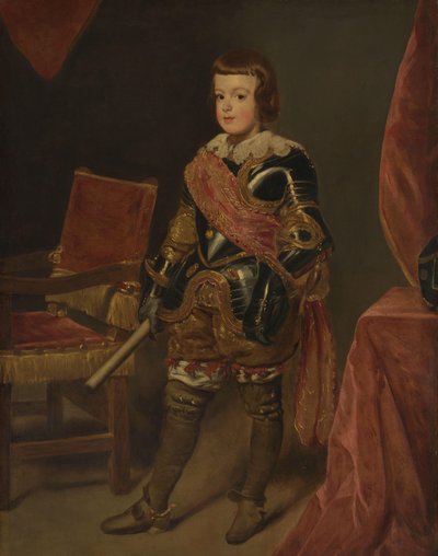 Porträtt av prins Baltasar Carlos, son till den spanske kungen Filip IV, vid cirka 11 års ålder av Juan Bautista Martínez del Mazo (attributed to)