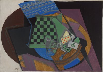 Schackbräde och spelkort, 1915 av Juan Gris