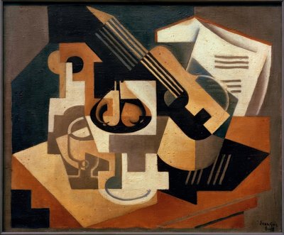 Gitarr och skål med frukt av Juan Gris