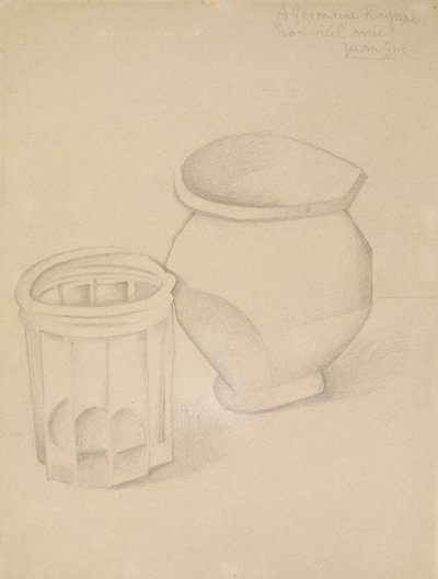 Glas och vas, ca 1911 (grafit på vävt papper) av Juan Gris
