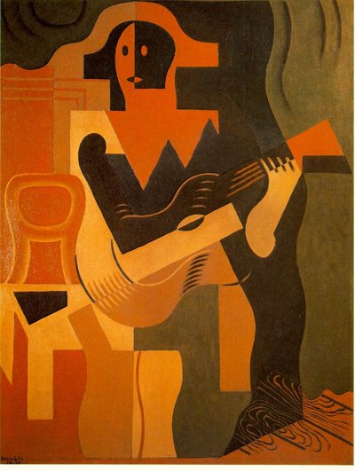 Harlekin med gitarr av Juan Gris