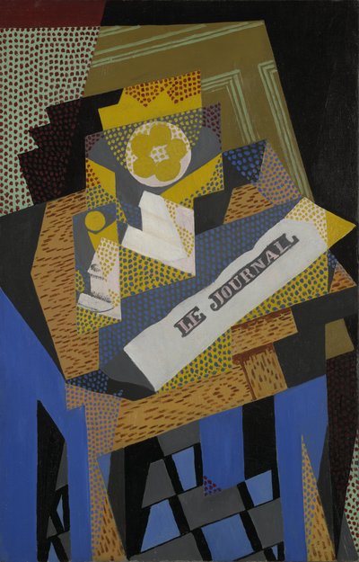 Tidning och fruktfat, 1916 av Juan Gris