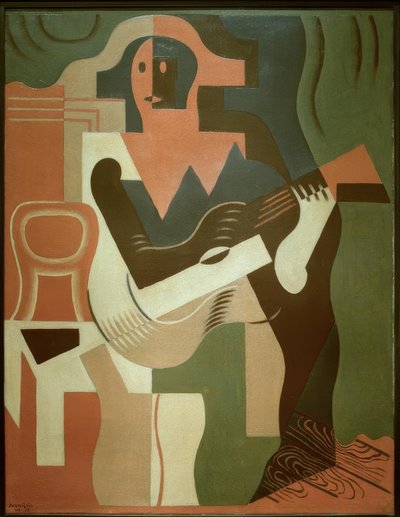 Sittande harlekin med gitarr av Juan Gris