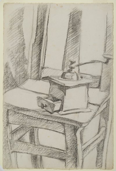 Kaffekvarnen (Le Moulin à Café), 1911 (kol på lagt papper) av Juan Gris