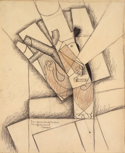 The Smoker, 1913 (kol, krita och tvätt på papper) av Juan Gris