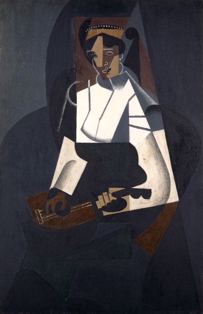 Kvinna med mandolin, efter Corot, 1916 (olja på plywood) av Juan Gris
