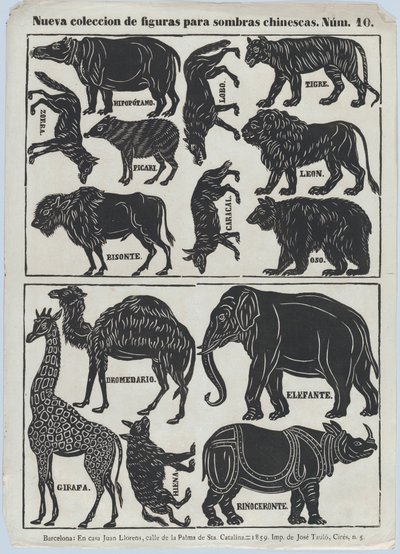 Ark 10 med figurer för kinesiska skuggdockor, 1859. av Juan Llorens