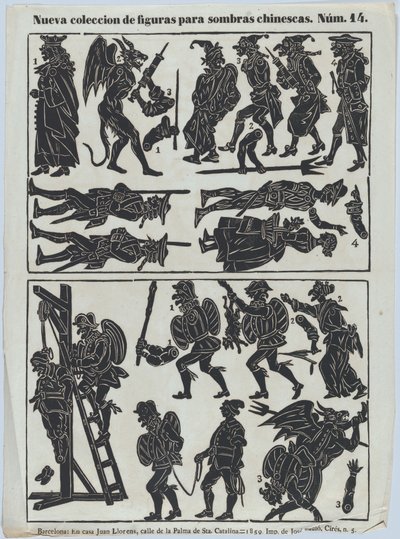 Ark 14 med figurer för kinesiska skuggdockor, 1859. av Juan Llorens