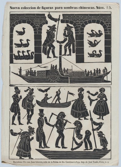 Ark 15 med figurer för kinesiska skuggdockor, 1859. av Juan Llorens