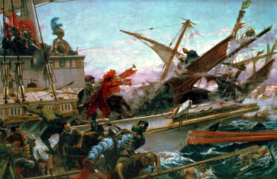 Sjöslaget vid Lepanto, utkämpat av Don John av Österrike (1547-78) 1571 av Juan Luna y Novicio