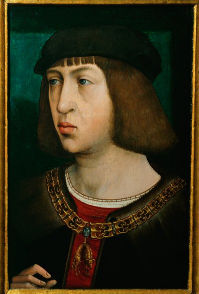 Philipp der Schoene, kung av Kastilien, son till kejsar Maximilian, far till kejsar Karl V ... (olja på ek) av Juan de (attr. to) Flandes