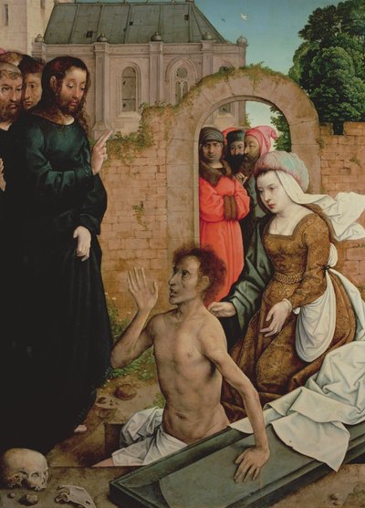 Lasarus uppståndelse (olja på panel) av Juan de Flandes