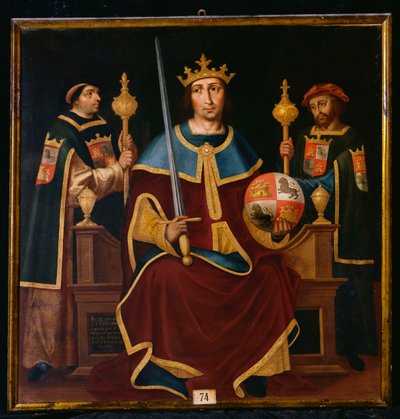 Saint Ferdinand tronade med två hovmän av Juan de Juanes