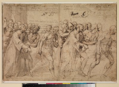 Två studier för "Saint Stephen som leds till sitt martyrskap" (recto), 1556 av Juan de Juanes