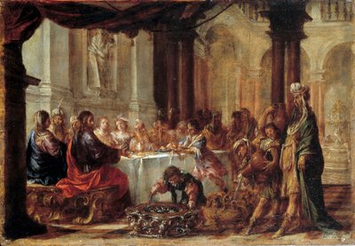 Les Noces de Cana Målning av Juan Valdes (1622-1690) 1660 sön. 0,23x0,34m av Juan de Valdes Leal