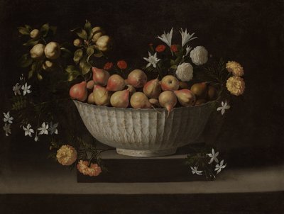 Blommor och frukt i en kinesisk skål av Juan de Zurbaran