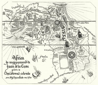 Afrika, från Juan de la Cosas världskarta från 1500 (gravyr) av Juan de la (after) Cosa