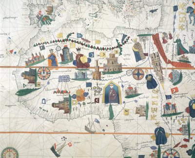 Detalj av Afrika och Medelhavsområdet, av Juan de la Cosa, sjökort av Juan de la Cosa