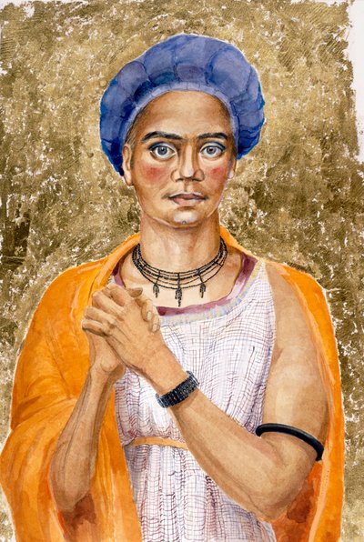 En man avbildad som anhängare av Cybele-a-Gallus, senromersk tid (akvarell på papper) av Judith Dobie