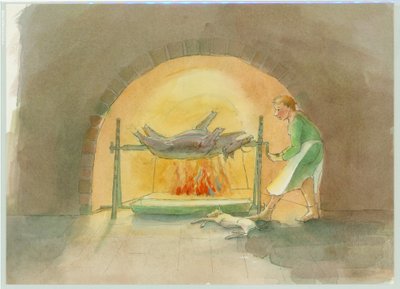 En medeltida spottpojke, som blir en spott i köket, 2004. av Judith Dobie