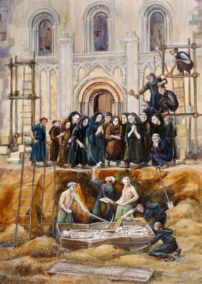 Exhumation av Arthur och Guinivere i Glastonbury Abbey, Somerset, 1193 2010 av Judith Dobie