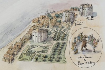 Hope Theatre, Rose Theatre och Globe Theatre, Southwark, London, c1647 2016. av Judith Dobie