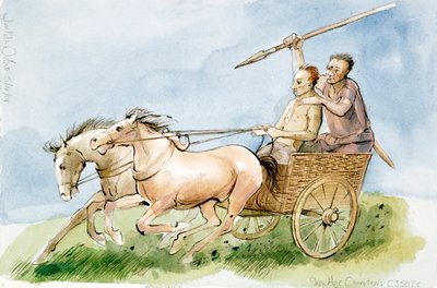 Körkarlar från järnåldern ca 350, 2001 (penna  akvarell på papper) av Judith Dobie