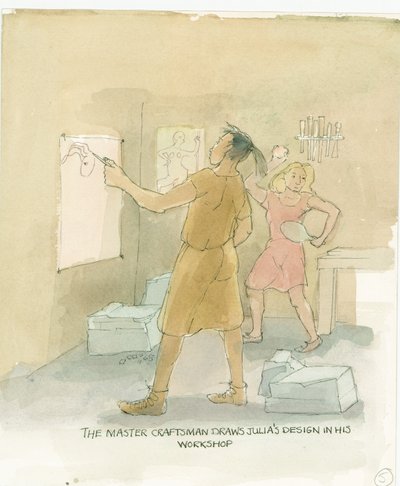 Hantverksmästaren ritar ut mönster för Julias mosaikgolv, 2003. av Judith Dobie
