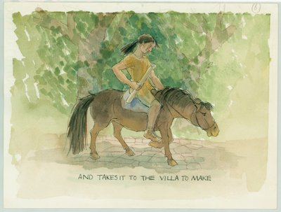 Hantverksmästaren tar med sig designen för Julias mosaikgolv till villan, 2003. av Judith Dobie
