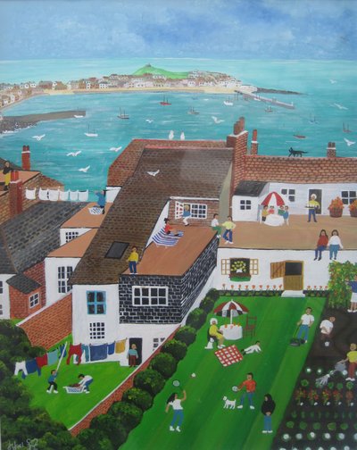 St Ives, Cornwall, 2008 (akryl ombord) av Judy Joel
