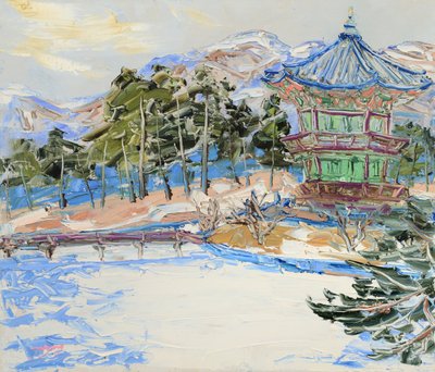 Den snötäckta koreanska paviljongen av Jukyong Park
