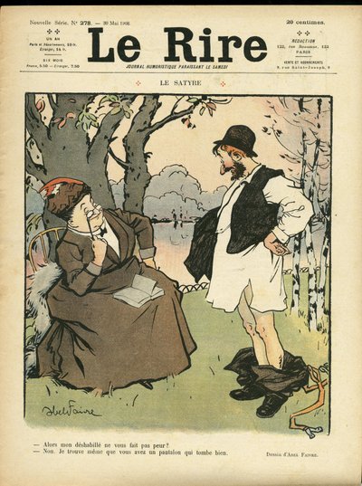 Illustration av Abel Faivre (1867-1945) för omslaget till Le Lire, 30/05/08 - Satyren - Natur Vegetation, Kärlek, Mode, Träd, Glasvaror av Jules Abel Faivre