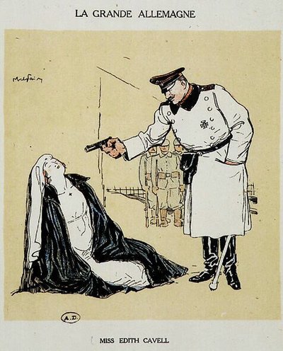 Miss Edith Cavell avrättad av tyskarna, bild av Abel Faivre (1864-1945). av Jules Abel Faivre