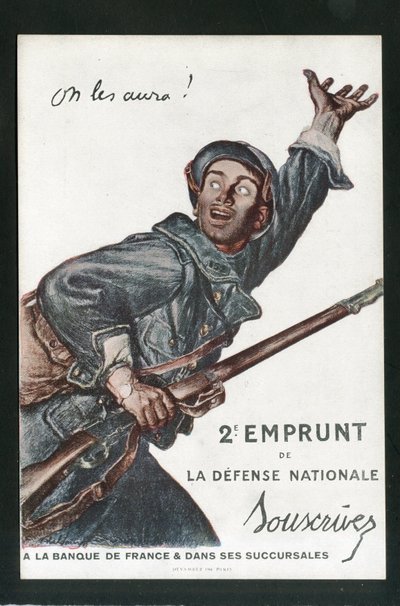 Vykort, Satirical in Colors: War of 14 -18, Borrowing, Patriotic Jornees - Soldiers Illustration av Abel Faivre (1867-1945) av Jules Abel Faivre